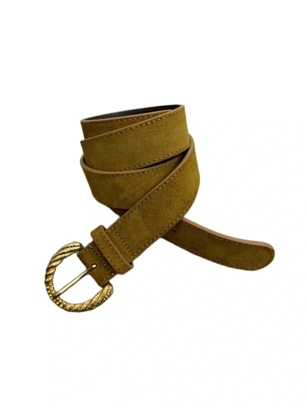 NEW! Sezane Thelma Suede Belt with Gold Textured Buckle 105/L - Picture 3 of 7